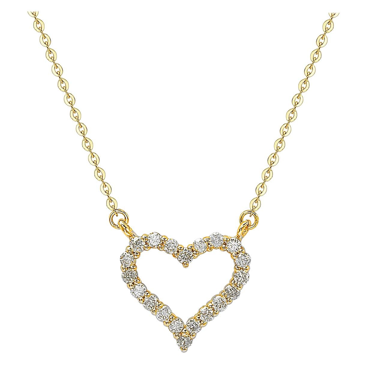 Suzy Levian 14k Yellow Gold White Diamond Heart Necklace For Sale
