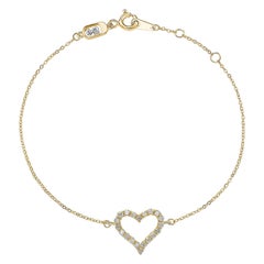 Suzy Levian Bracelet à chaîne solitaire en forme de cœur en or jaune 14 carats avec diamants de 0,24 carat