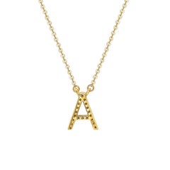 Suzy Levian 14k Yellow Gold White Diamond Letter Initial Necklace, A