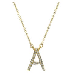 Suzy Levian 14k Yellow Gold White Diamond Letter Initial Necklace, A
