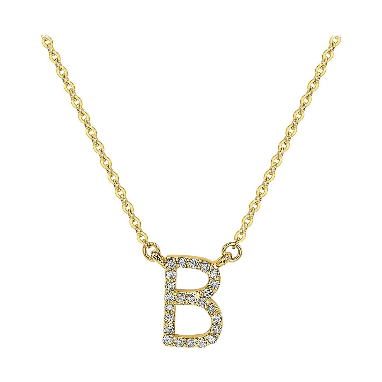 Suzy Levian Collier initial lettre en or jaune 14 carats et diamants blancs, B