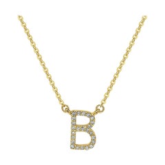 Suzy Levian 14k Yellow Gold White Diamond Letter Initial Necklace, B