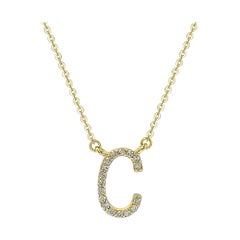 Suzy Levian 14K Yellow Gold White Diamond Letter Initial Necklace, C