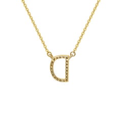 Suzy Levian 14k Yellow Gold White Diamond Letter Initial Necklace, D