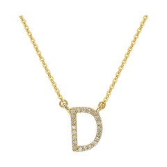 Suzy Levian 14k Yellow Gold White Diamond Letter Initial Necklace, D