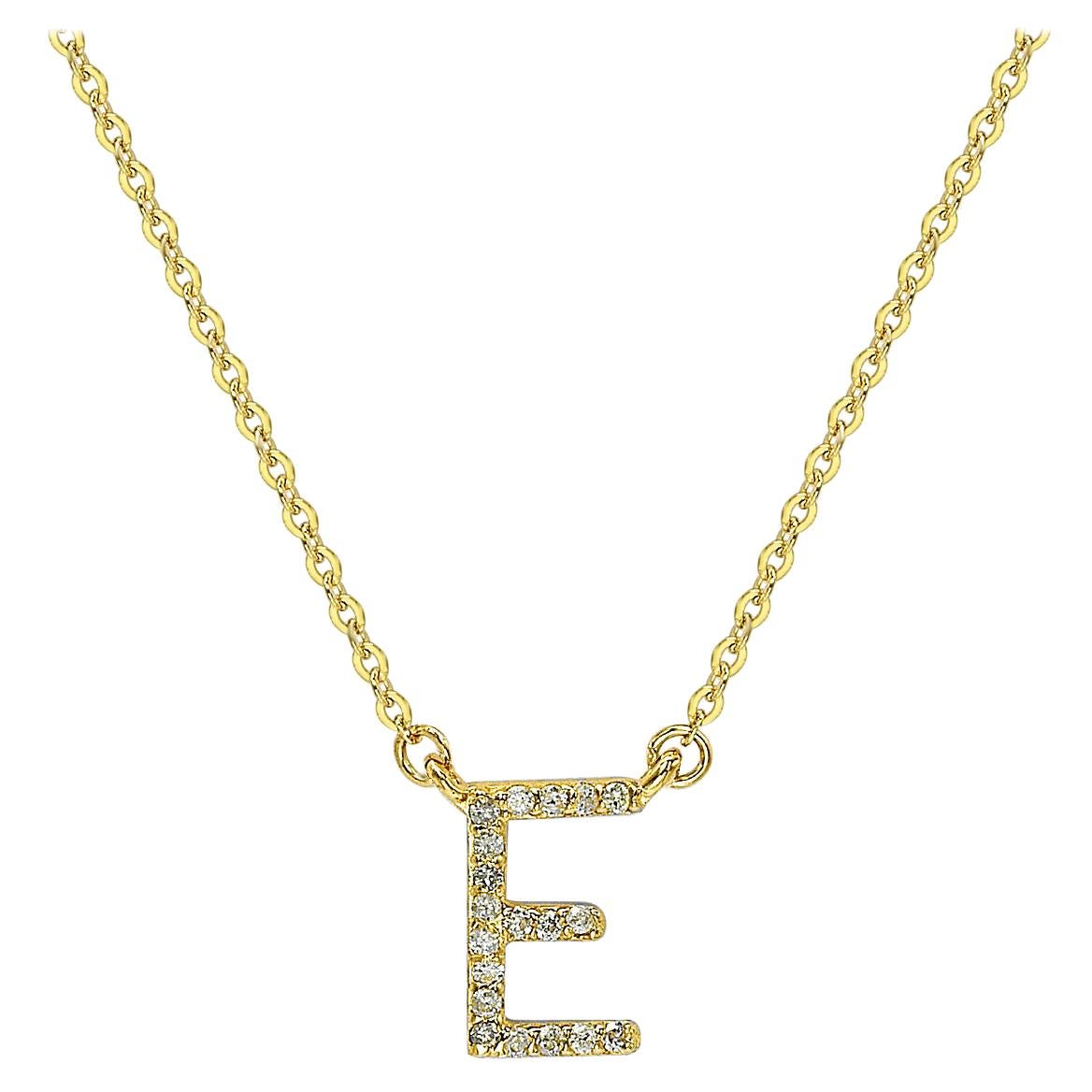 Suzy Levian 0.10 Carat White Diamond 14K Yellow Gold Letter Initial Necklace, E For Sale