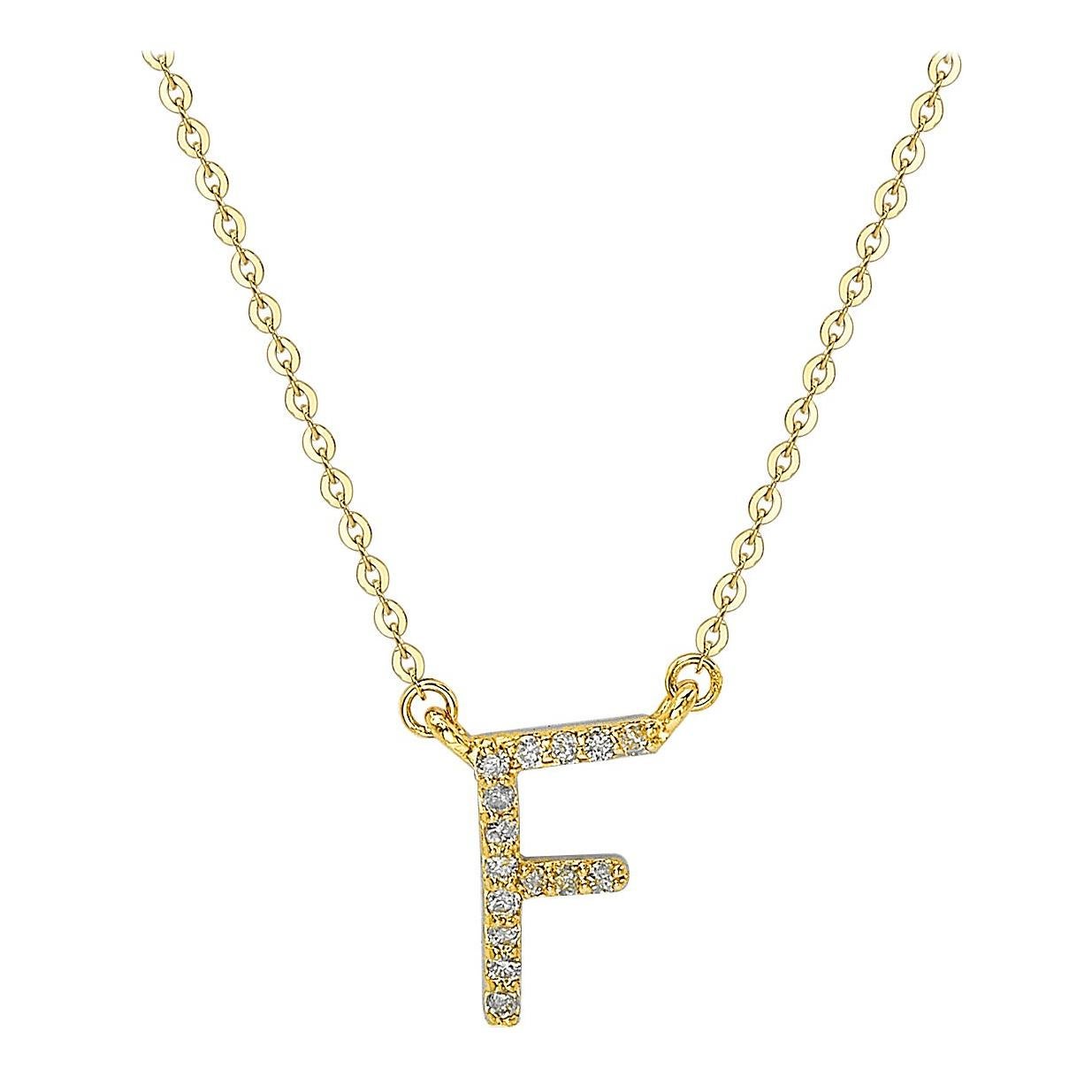 Suzy Levian 0.10 Carat White Diamond 14K Yellow Gold Letter Initial Necklace, F For Sale