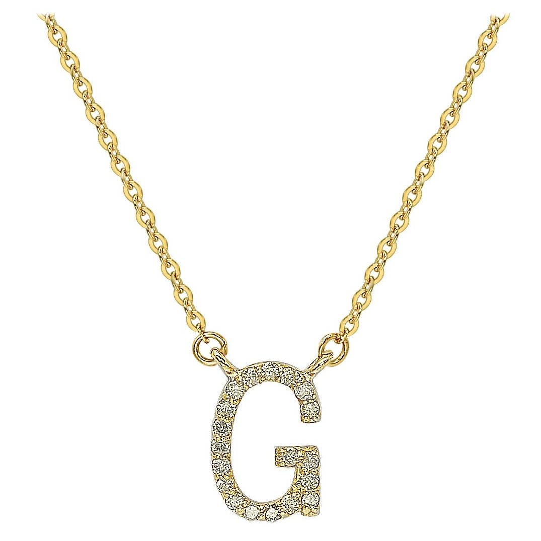 Suzy Levian 0.10 Carat White Diamond 14K Yellow Gold Letter Initial Necklace, G For Sale