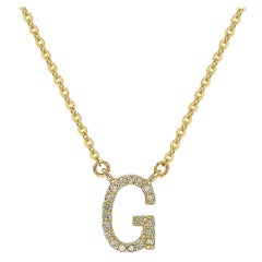 Suzy Levian 14k Yellow Gold White Diamond Letter Initial Necklace, G