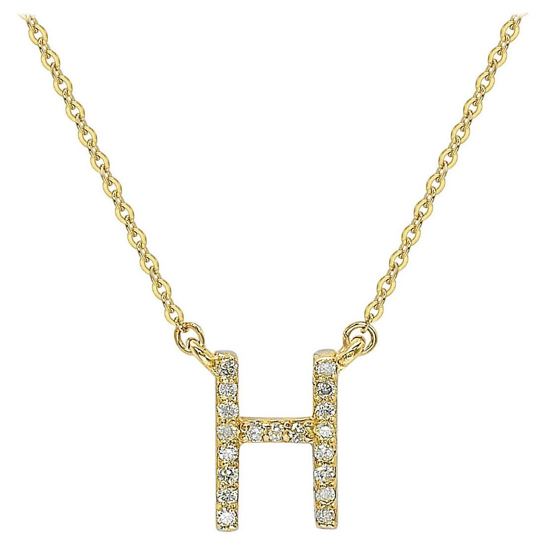 Suzy Levian 0.10 Carat White Diamond 14K Yellow Gold Letter Initial Necklace, H For Sale