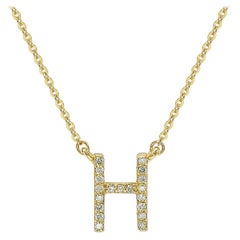 Suzy Levian 0.10 Carat White Diamond 14K Yellow Gold Letter Initial Necklace, H