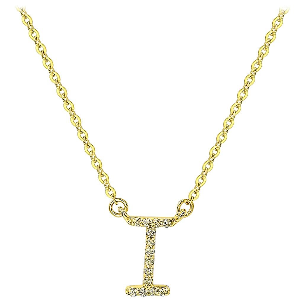 Suzy Levian 0.10 Carat White Diamond 14K Yellow Gold Letter Initial Necklace, I For Sale