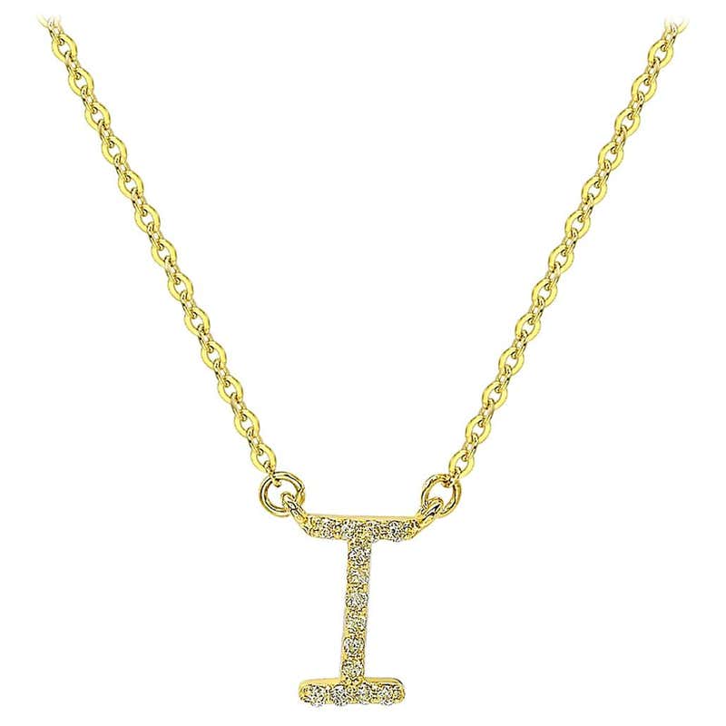 Diamond Letter Necklace, E Color 14K Yellow Gold, A Initial Pendant ...