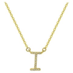 Suzy Levian 0.10 Carat White Diamond 14K Yellow Gold Letter Initial Necklace, I