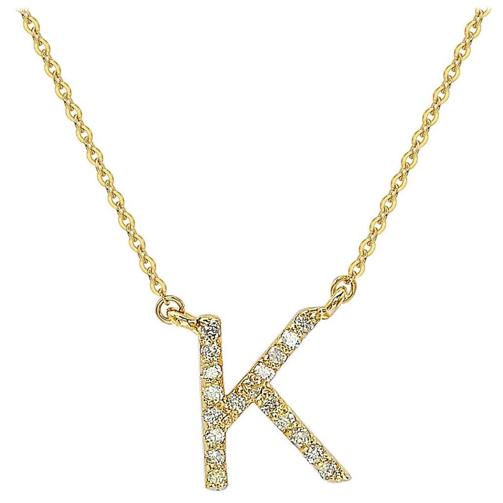 Suzy Levian 0.10 Carat White Diamond 14K Yellow Gold Letter Initial Necklace, K For Sale