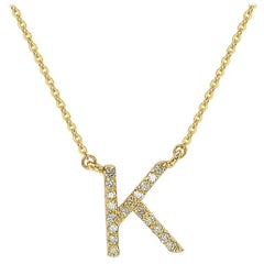 Suzy Levian 14k Yellow Gold White Diamond Letter Initial Necklace, K