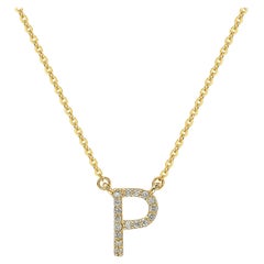 Suzy Levian 0.10 Carat White Diamond 14K Yellow Gold Letter Initial Necklace, P