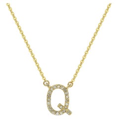  Suzy Levian 0.10 Carat White Diamond 14K Yellow Gold Letter Initial Necklace, Q