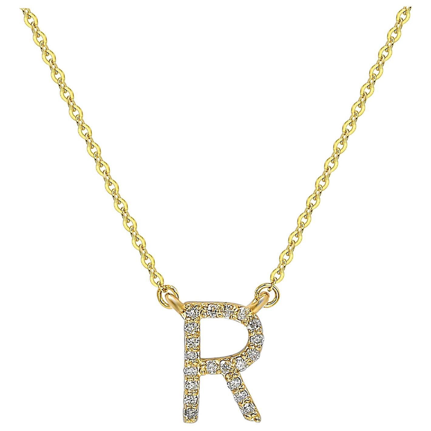 Suzy Levian 0.10 Carat White Diamond 14K Yellow Gold Letter Initial Necklace, R