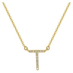 Suzy Levian, collana con iniziali di lettere in oro giallo 14K e diamanti bianchi da 0,10 carati, T