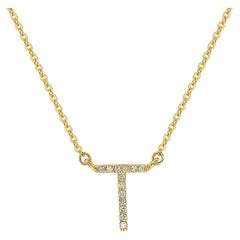 Suzy Levian 0.10 Carat White Diamond 14K Yellow Gold Letter Initial Necklace, T