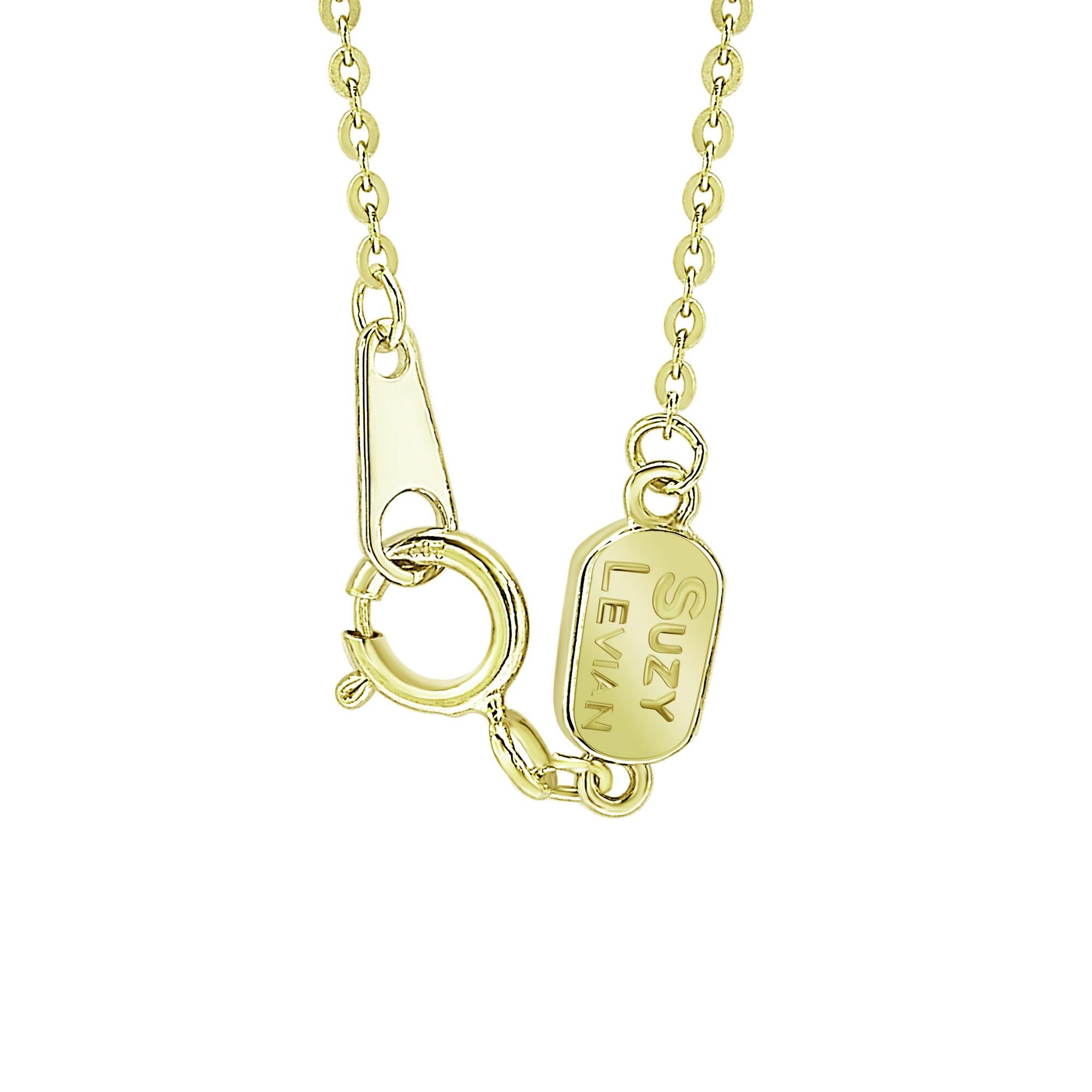 Contemporary Suzy Levian 0.10 Carat White Diamond 14K Yellow Gold Letter Initial Necklace, U For Sale