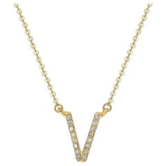 Suzy Levian 0.10 Carat White Diamond 14K Yellow Gold Letter Initial Necklace, V