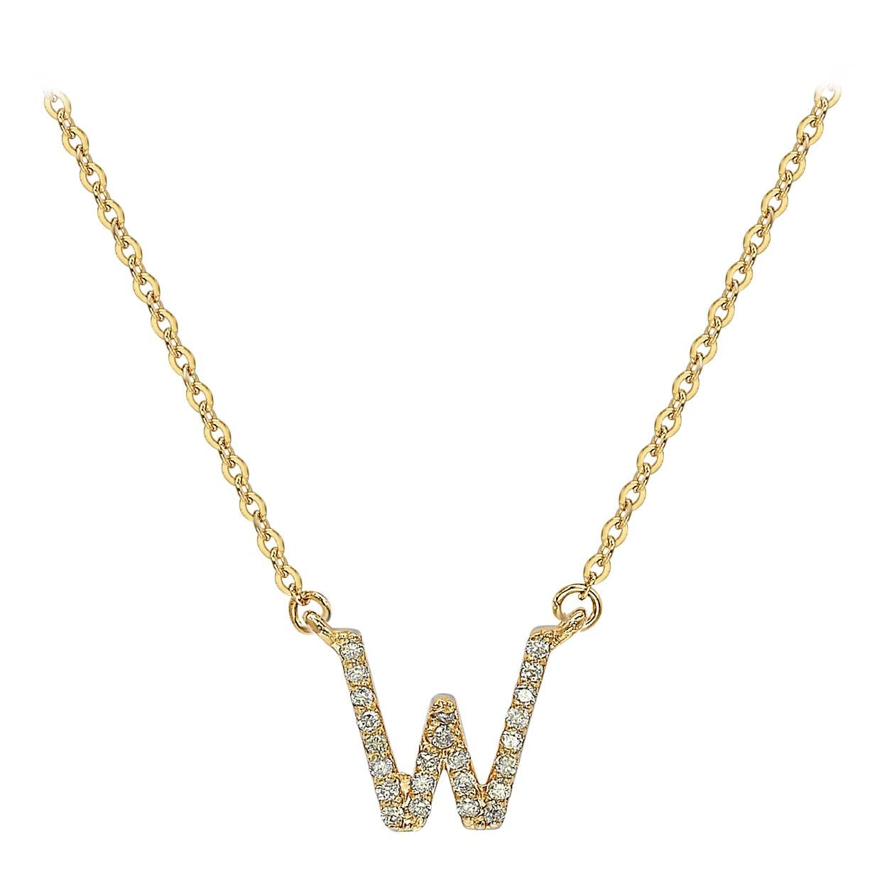 Suzy Levian 0.10 Carat White Diamond 14K Yellow Gold Letter Initial Necklace, W For Sale