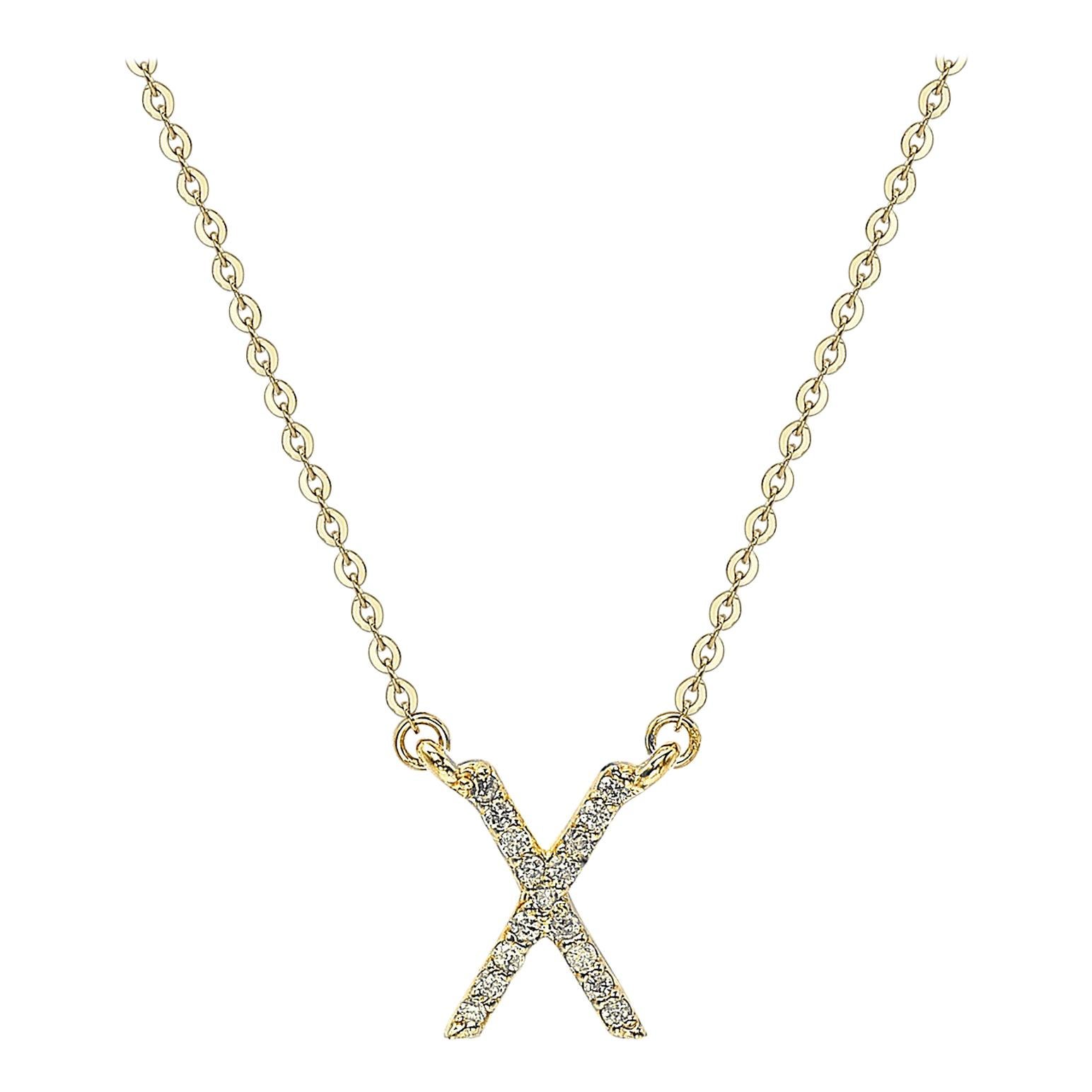 Suzy Levian 0.10 Carat White Diamond 14K Yellow Gold Letter Initial Necklace, X For Sale