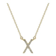 Suzy Levian 0.10 Carat White Diamond 14K Yellow Gold Letter Initial Necklace, X
