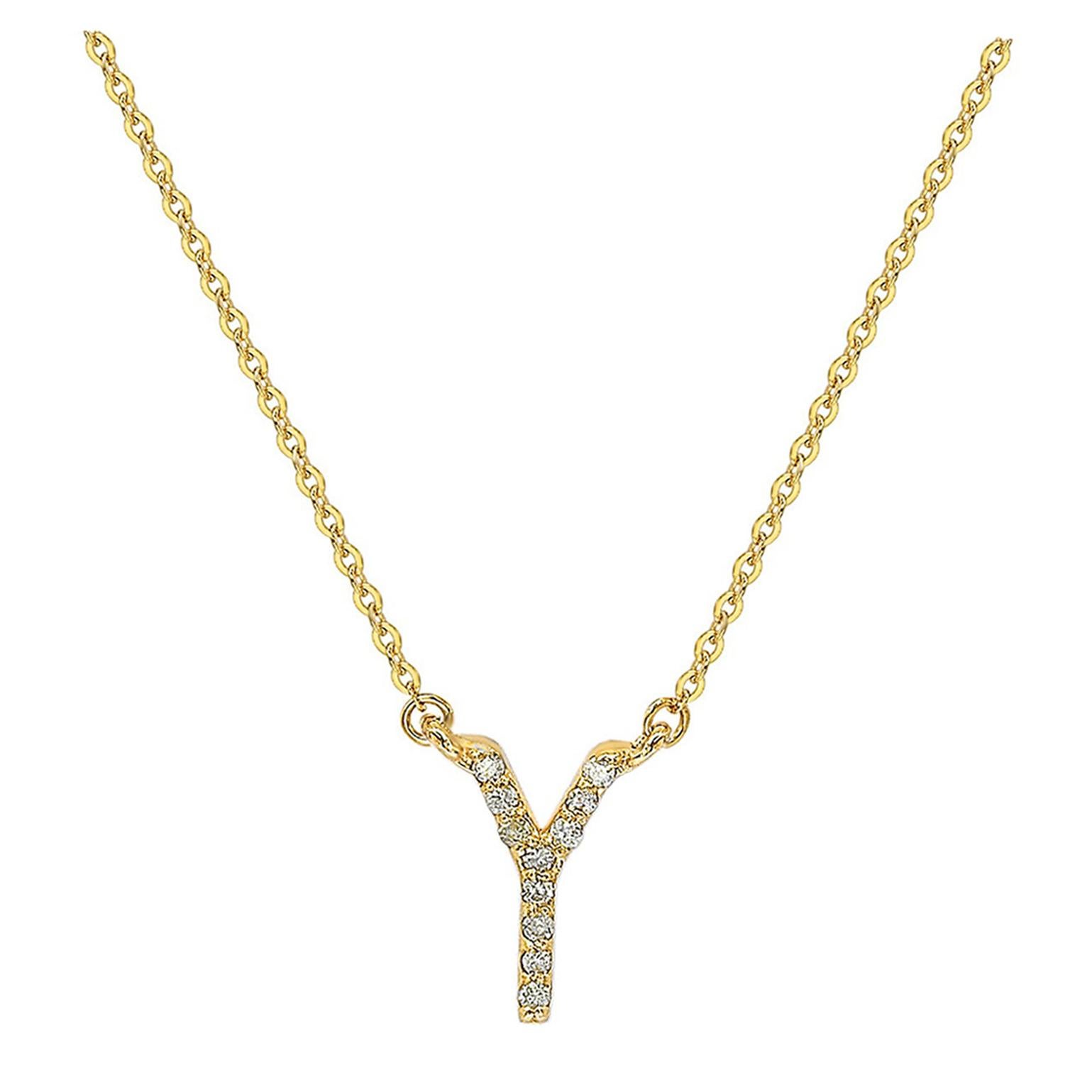 Suzy Levian 0.10 Carat White Diamond 14K Yellow Gold Letter Initial Necklace, Y For Sale