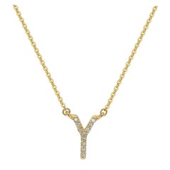 Suzy Levian 0.10 Carat White Diamond 14K Yellow Gold Letter Initial Necklace, Y