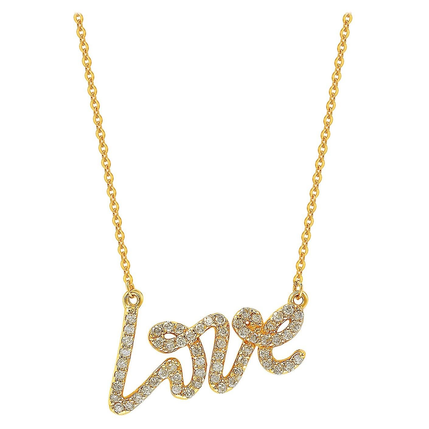 Suzy Levian 14K Yellow Gold White Diamond Love Necklace