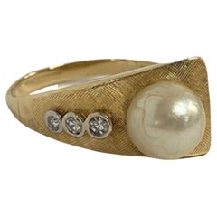 Suzy Levian 14K Yellow Gold White Diamonds Pearl Vintage-Inspired Abstract Ring