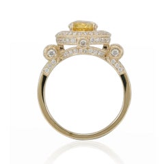 Suzy Levian 14 Karat Yellow Gold Yellow Oval Sapphire and Diamond Ring