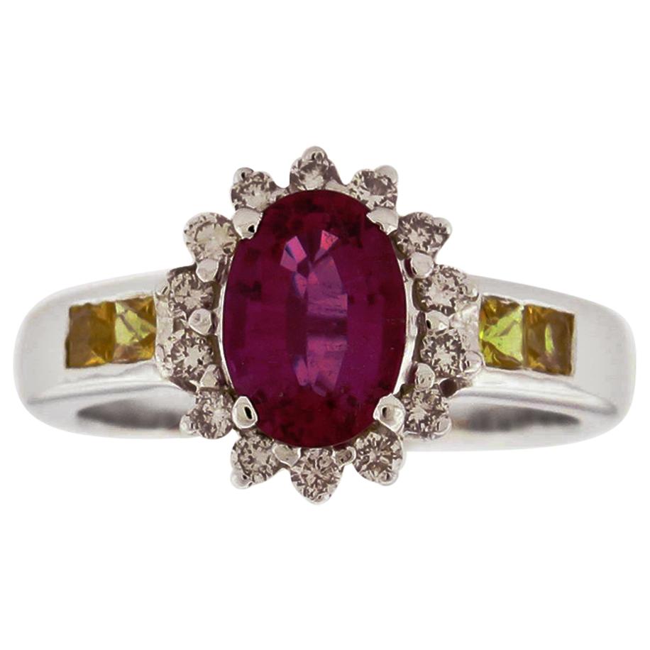 Suzy Levian 18 Karat Gold Oval-Cut Pink and Yellow Ceylon Sapphire Diamond Ring