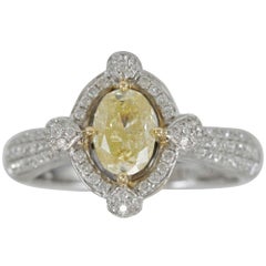 Suzy Levian 18 Karat Two-Tone Gold Oval-Cut Fancy Yellow/ White Diamond Ring