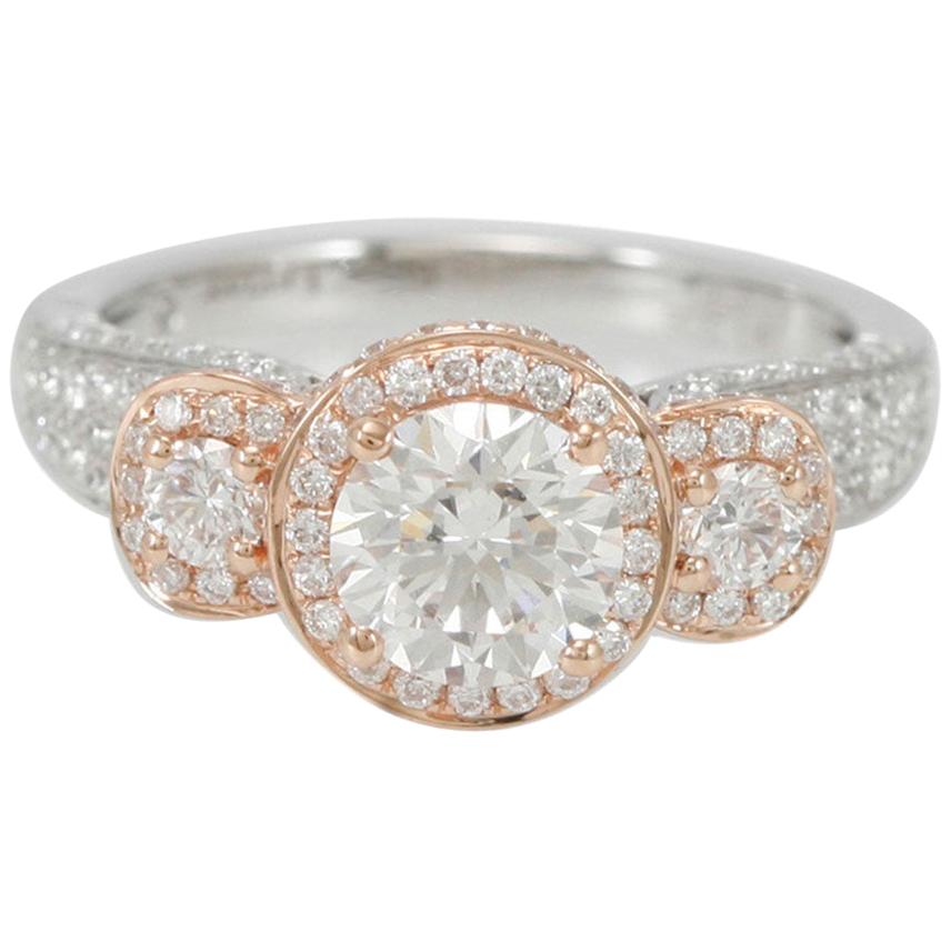 Suzy Levian 18 Karat Two-Tone White and Rose Gold Round Diamond Engagement Ring