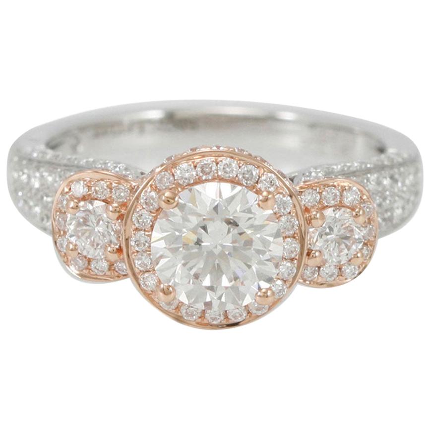 Suzy Levian 18 Karat Two-Tone White and Rose Gold Round Diamond Ring For Sale