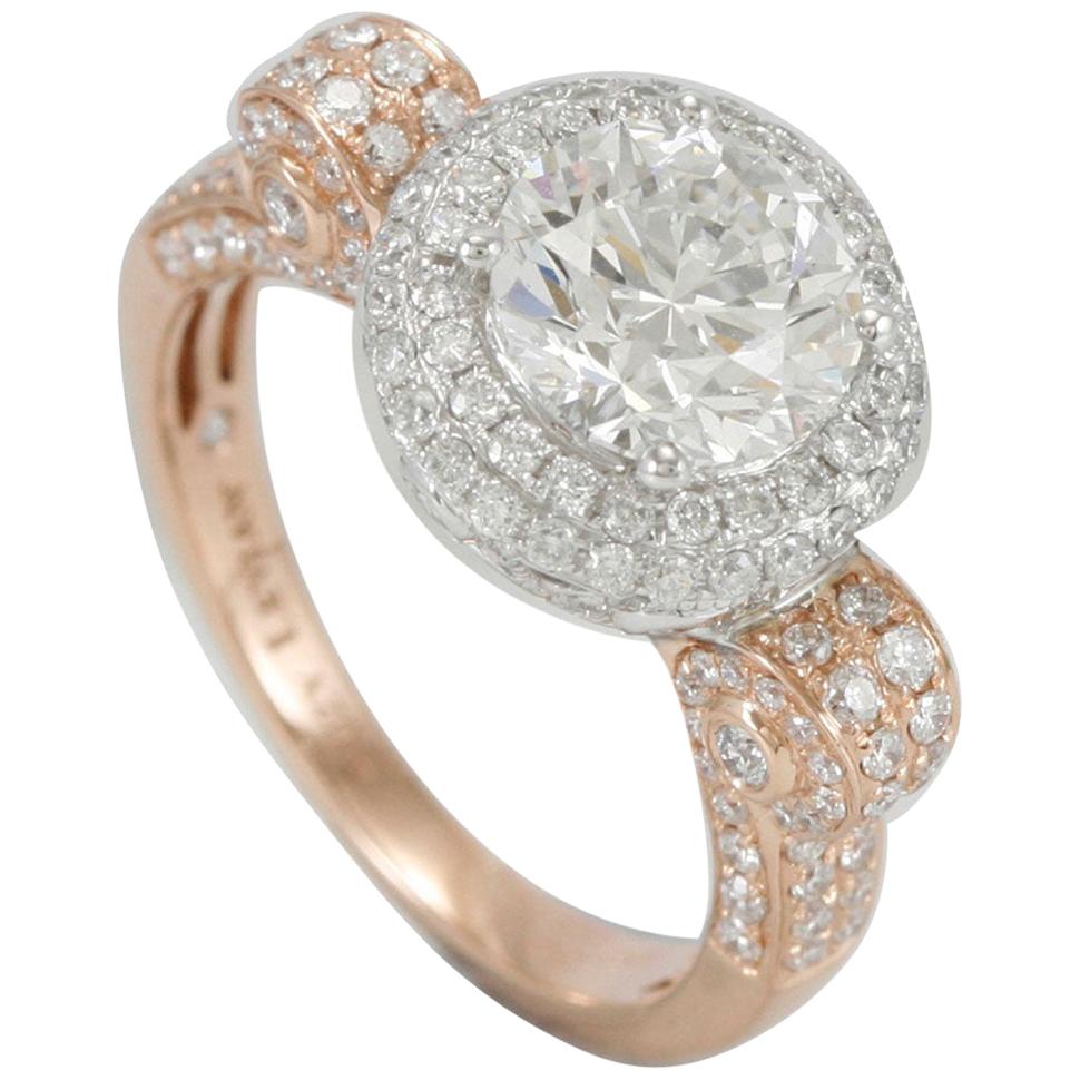 Suzy Levian 18 Karat zweifarbiger runder Diamantring aus Weiß- und Roségold im Angebot