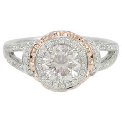 Suzy Levian 18 Karat Two-Tone White and Rose Gold Round White Diamond Ring