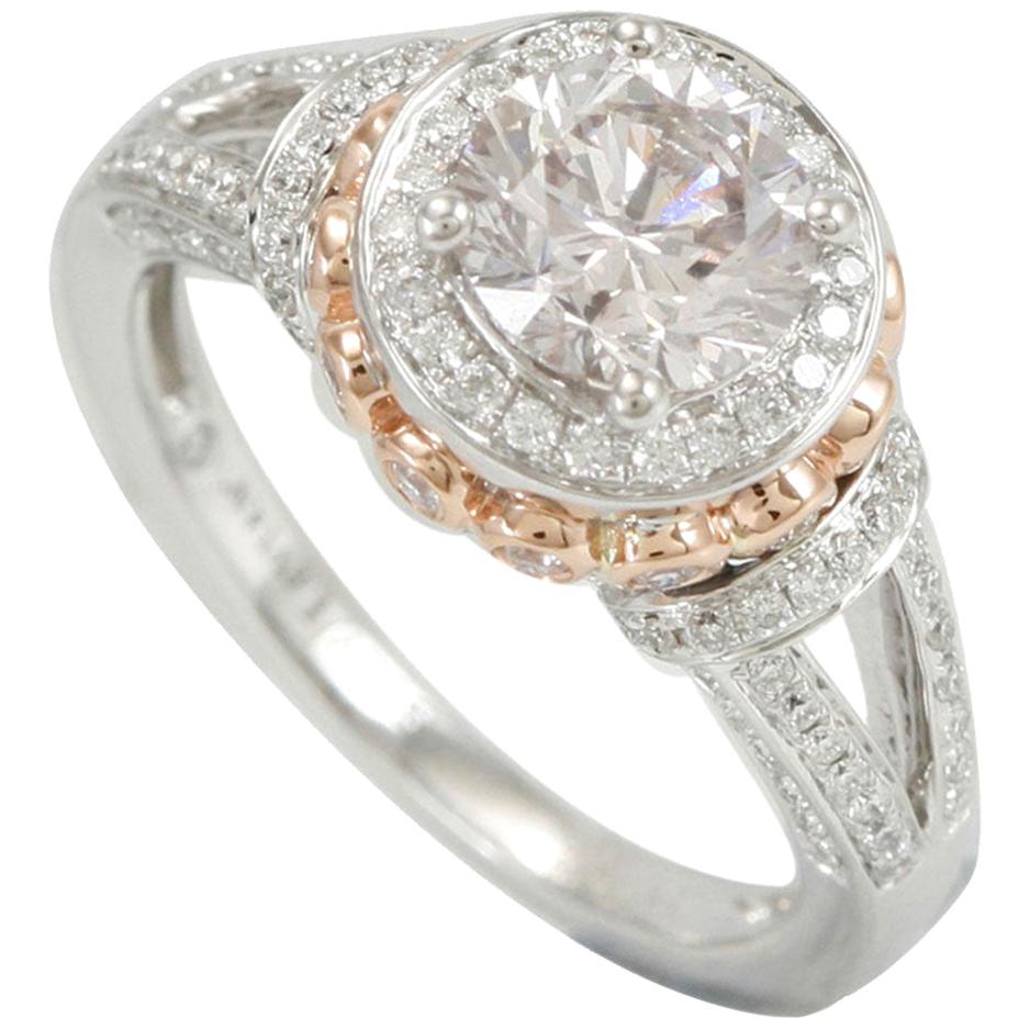 Suzy Levian 18 Karat Two-Tone White and Rose Gold Round White Diamond Ring