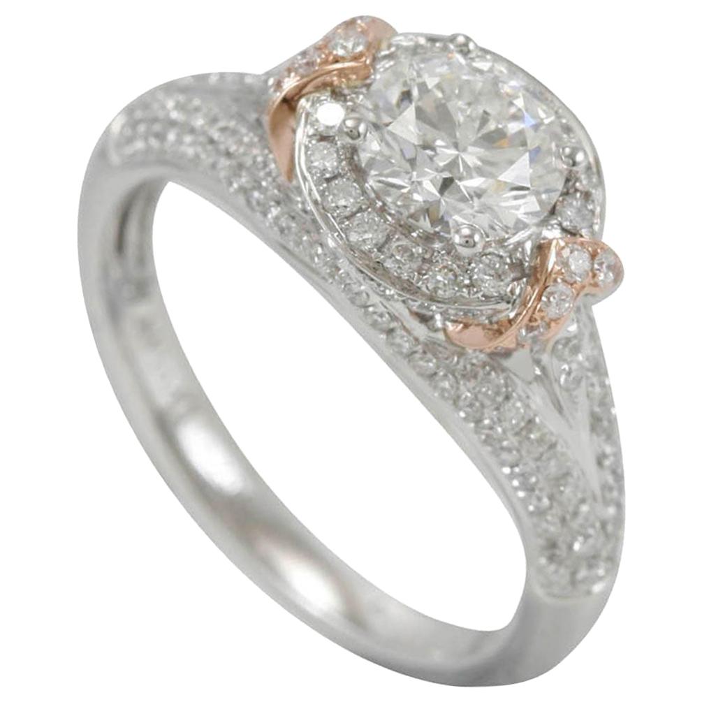 Suzy Levian 18 Karat Two-Tone White and Rose Gold Round White Diamond Ring