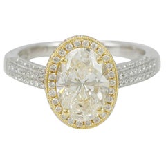 Used Suzy Levian 18 Karat Two-Tone White and Yellow Gold Oval Diamond Engagement Ring