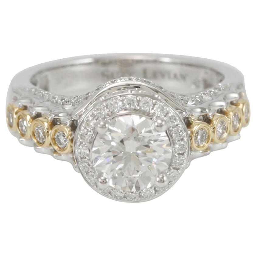 Suzy Levian 18 Karat Two-Tone White and Yellow Gold Round Diamond Ring