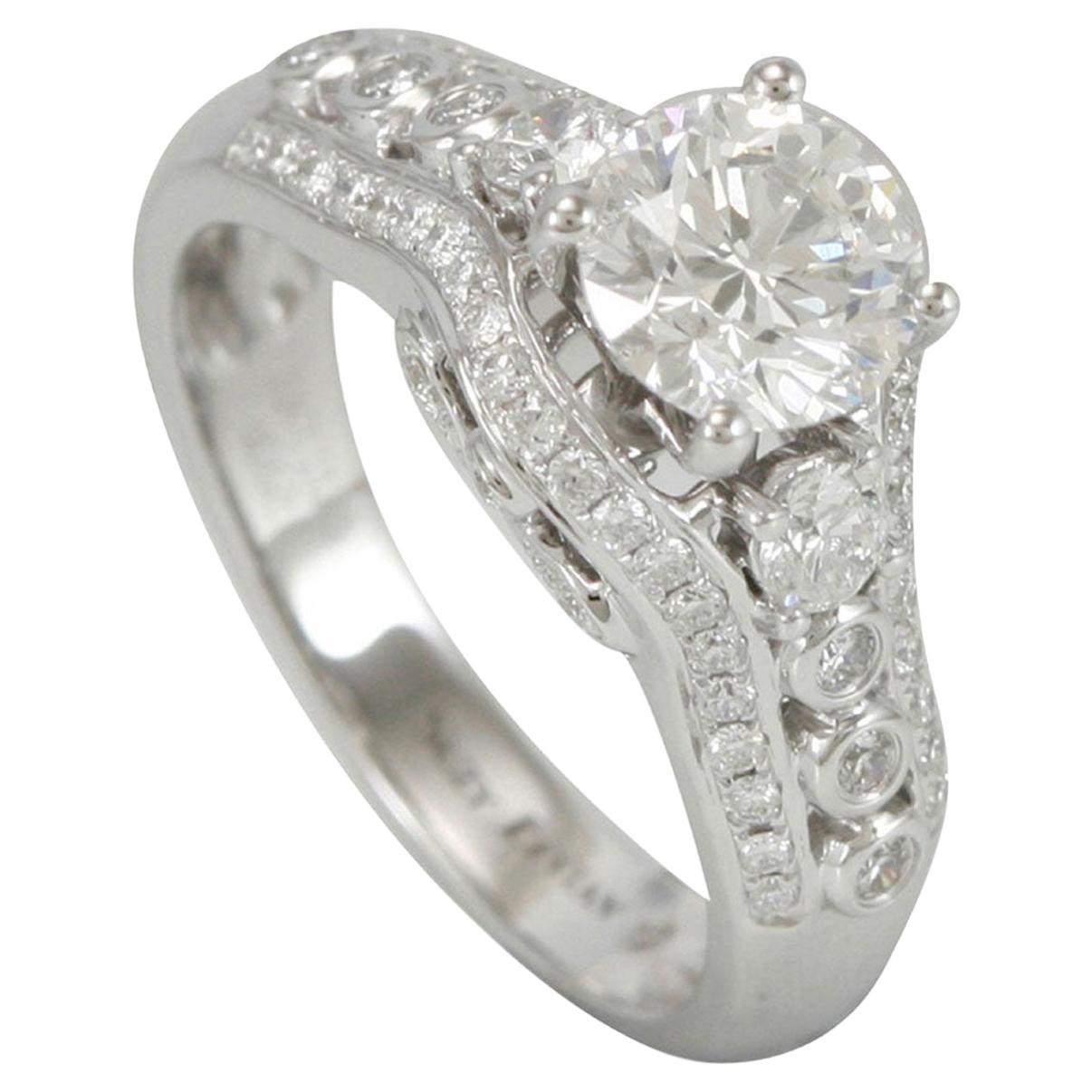 Verlobungsring, Suzy Levian, 18 Karat Weißgold Diamant im Angebot