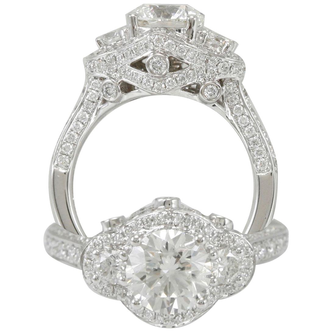 Suzy Levian 18 Karat White Gold Round Diamond Engagement Ring For Sale