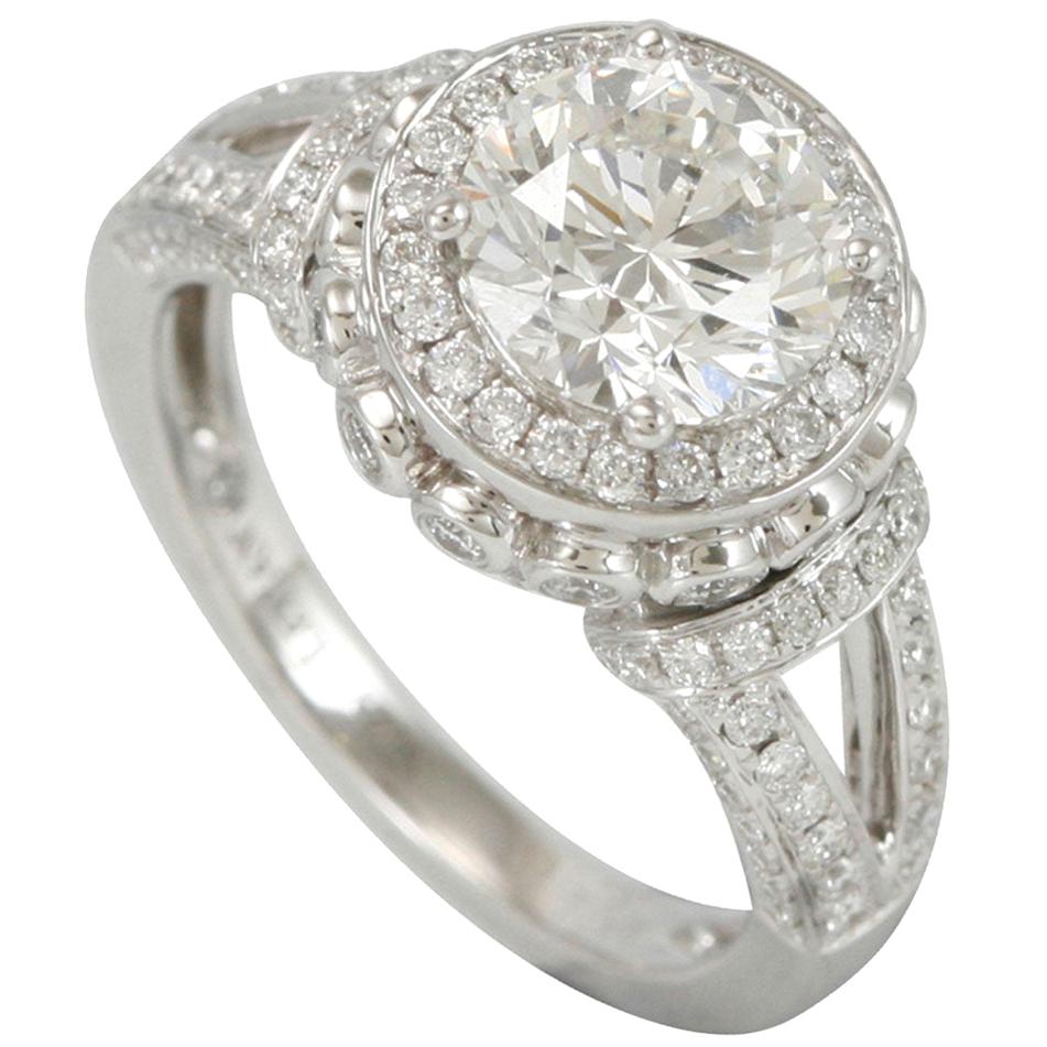Suzy Levian 18 Karat White Gold Round White Diamond Engagement Ring For Sale