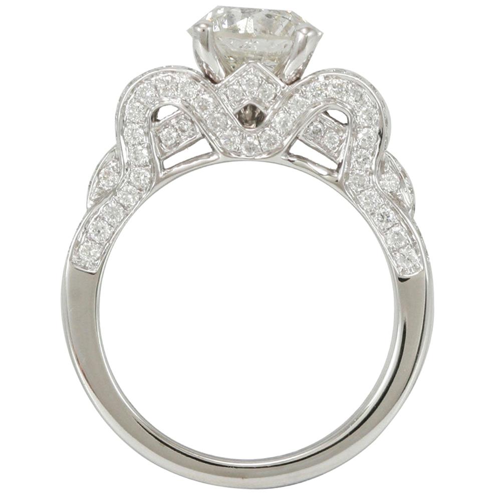 Suzy Levian 18 Karat White Gold Round White Diamond Engagement Ring