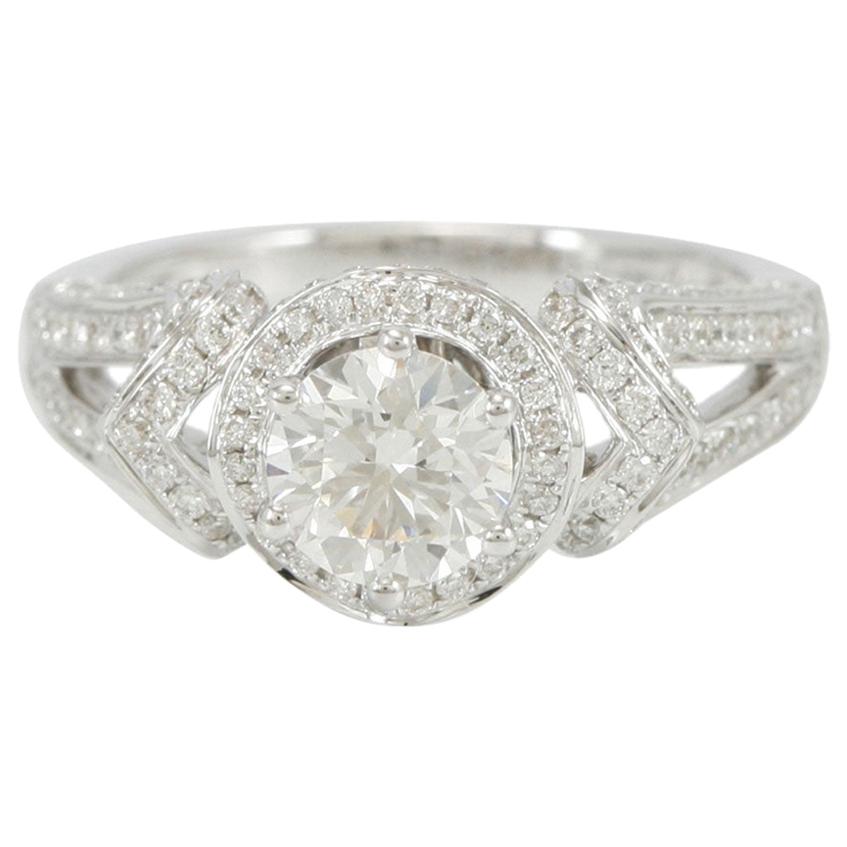 Suzy Levian 18 Karat White Gold Round White Diamond Engagement Ring For Sale